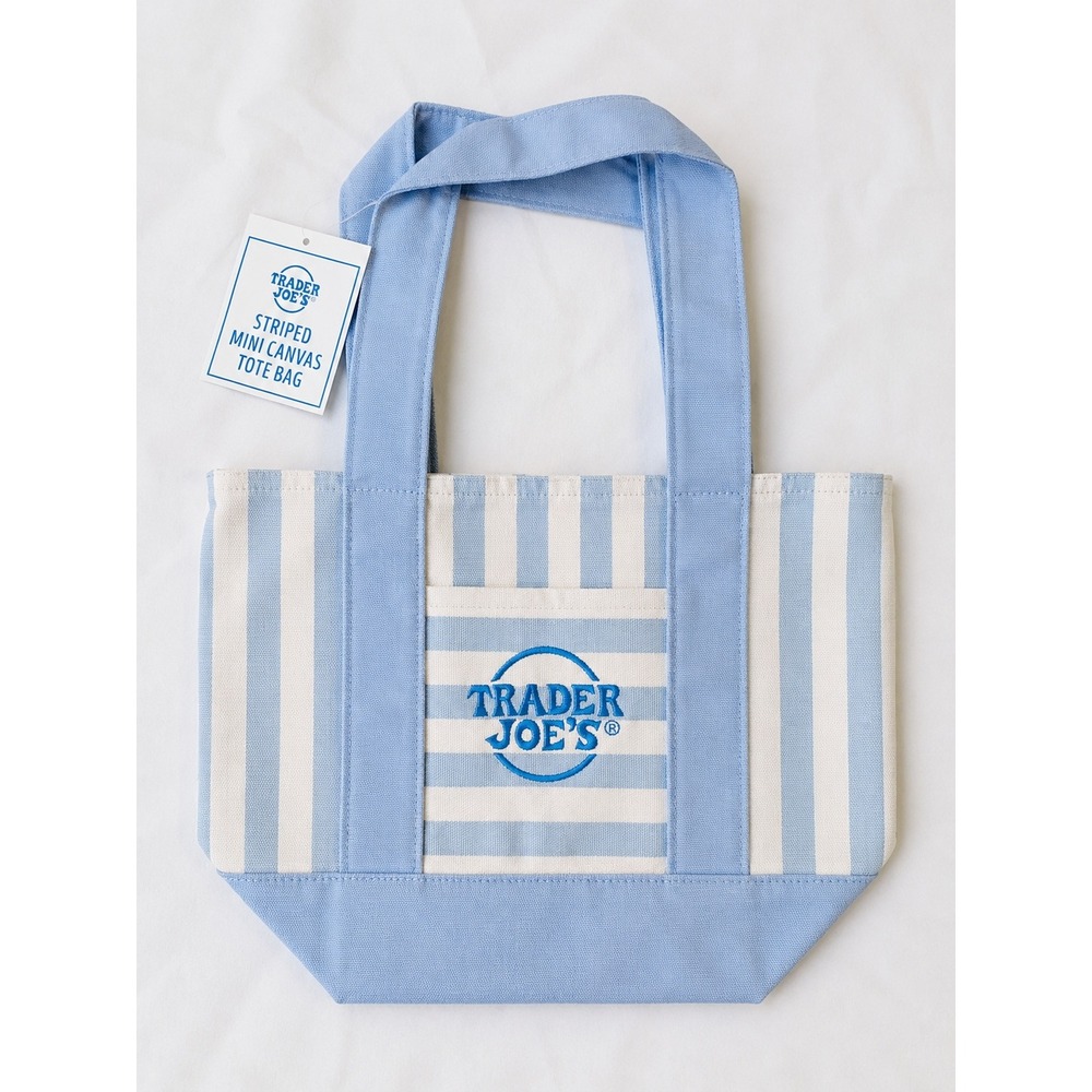 Trader Joes Striped Mini Canvas Tote Bag NWT Blue Limited Summer Ed. QUICK SHIP